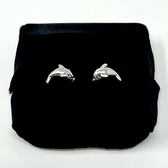 Sterling Silver Dolphin Stud Earrings - Picture 5 of 6
